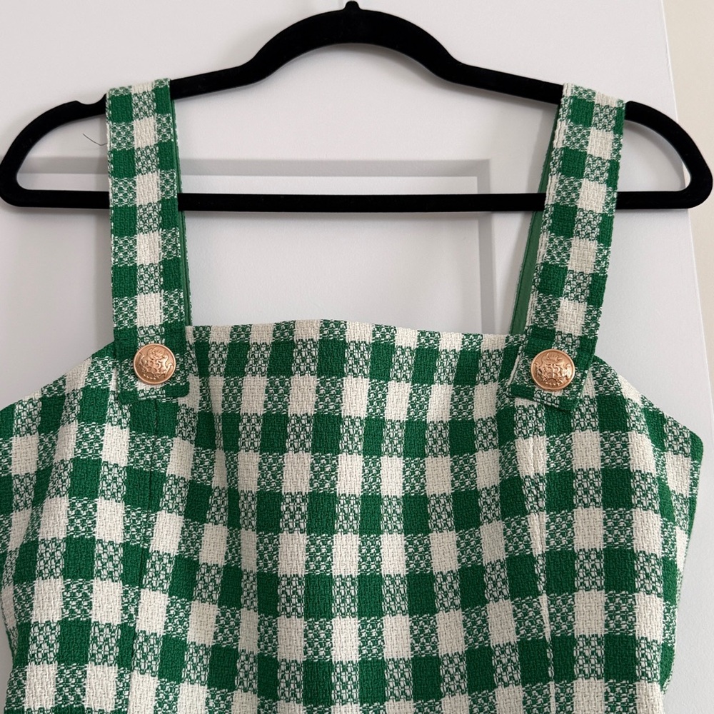 Kourt Green and White Gingham Mini Dress with Belt - Picture 2 of 11